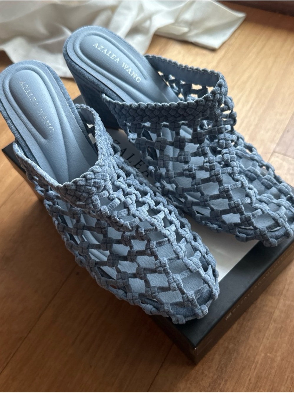 Azalea Wang Light Blue Woven Mule Heels